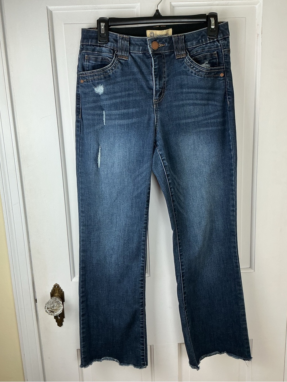 Democracy Flare Jeans Size 6 Raw Hem Blue Wash Tummy Control Y2K